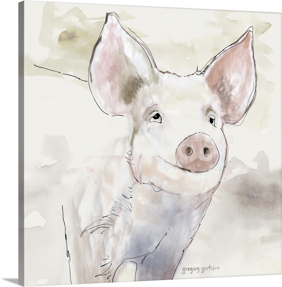 Pastel watercolor portrait of a pig.