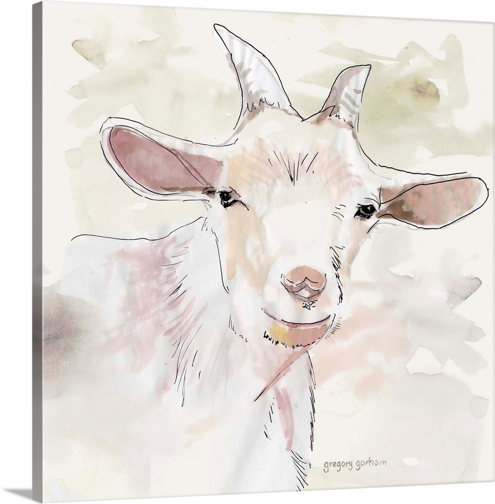 Pastel watercolor portrait of a goat.