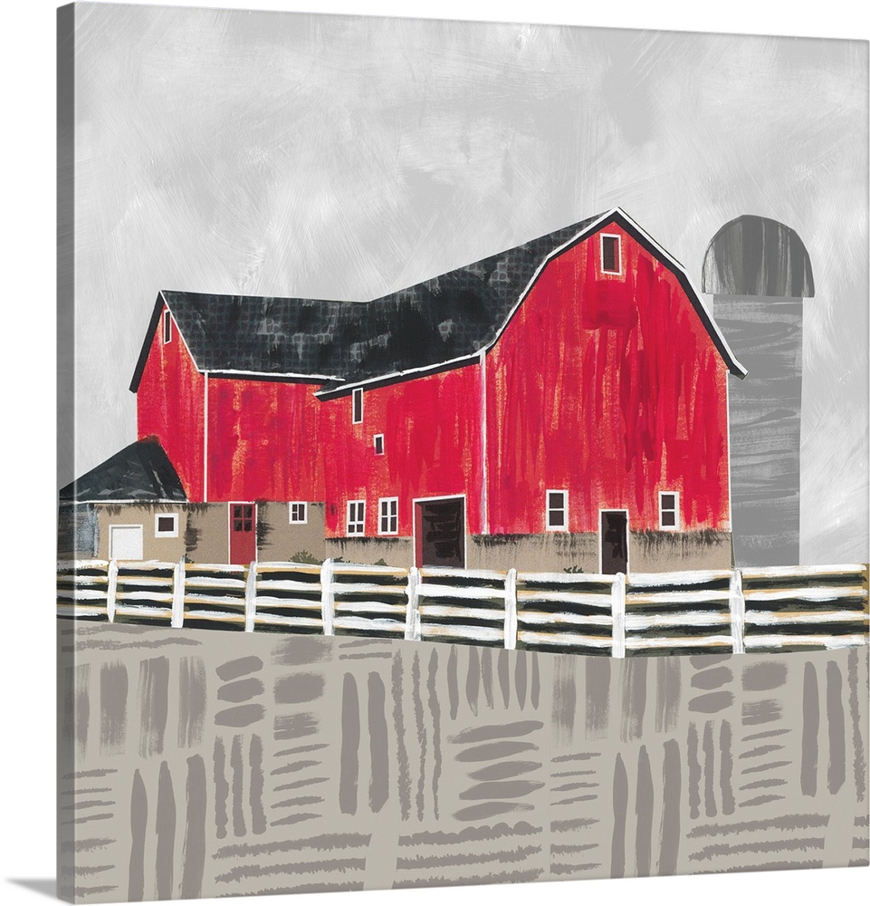 Stylish and contemporay country art, featuring the icon red barn.