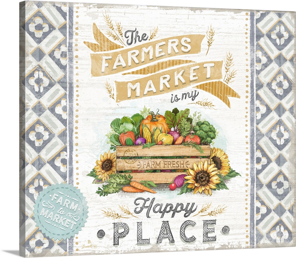 Vintage Farmers Market signage evokes a sophisticated country style