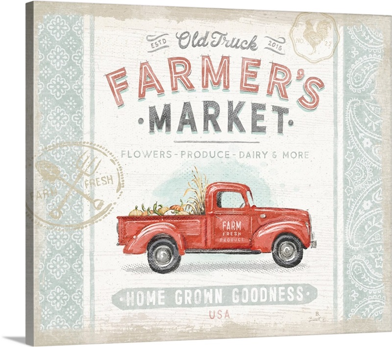 Farmer's Market Red Truck Wall Art, Canvas Prints, Framed Prints, Wall ...