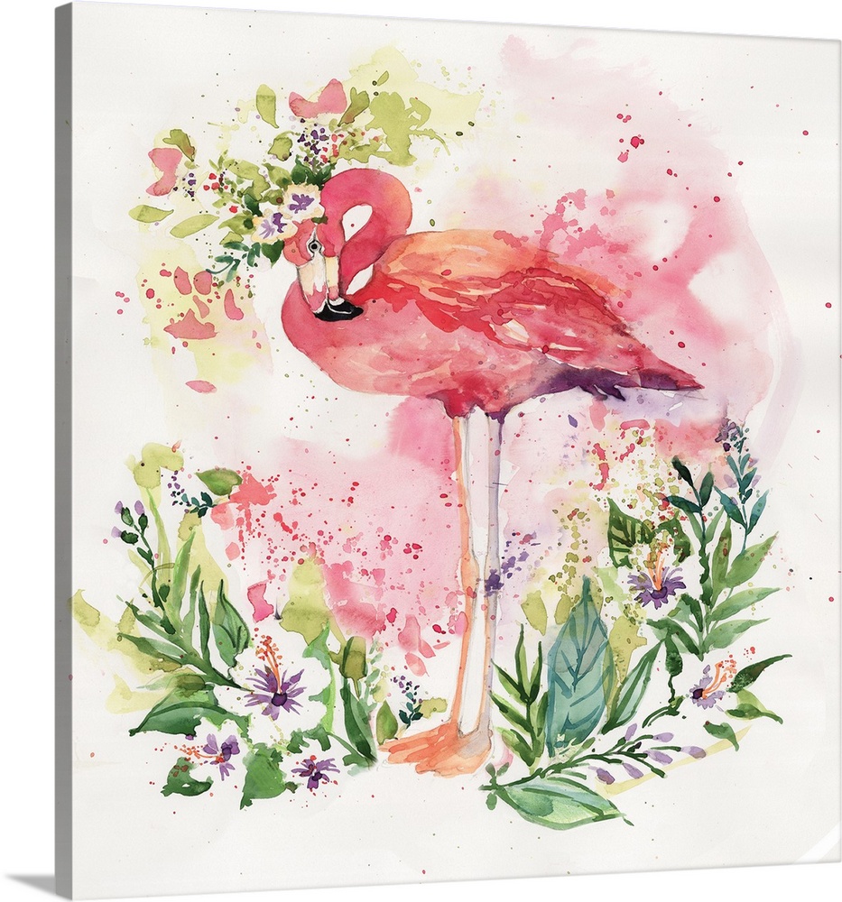 The classic flamingo is given a colorful and lush treatment