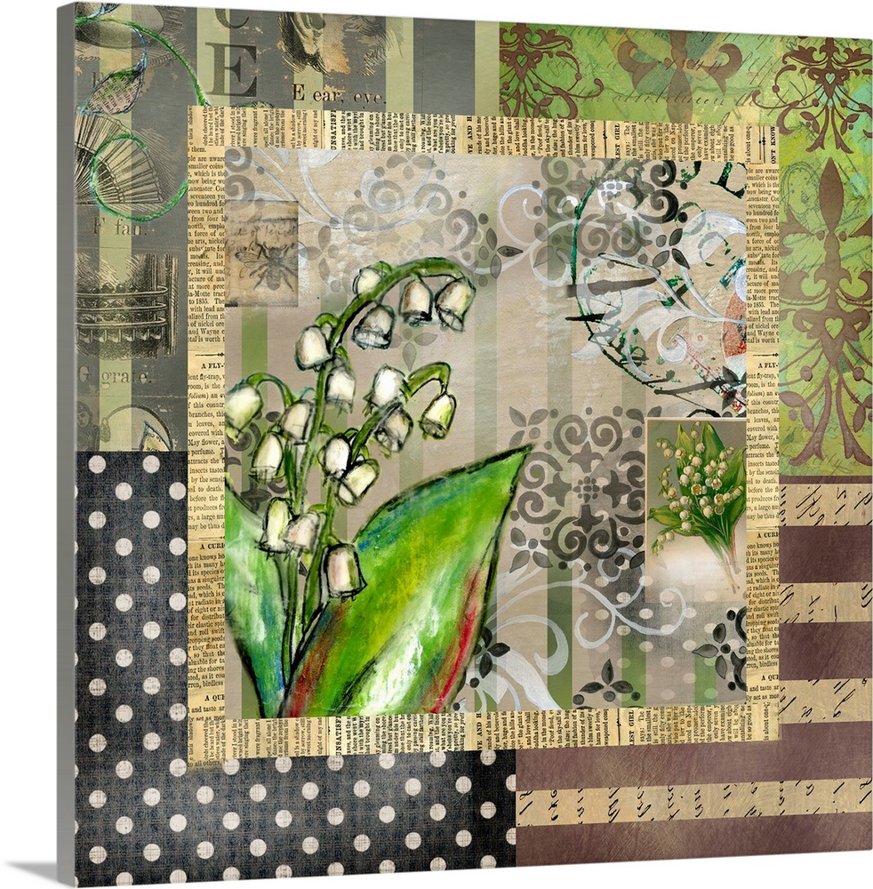 Vintage floral ephemera collage in soft neutral palette, lovely home décor