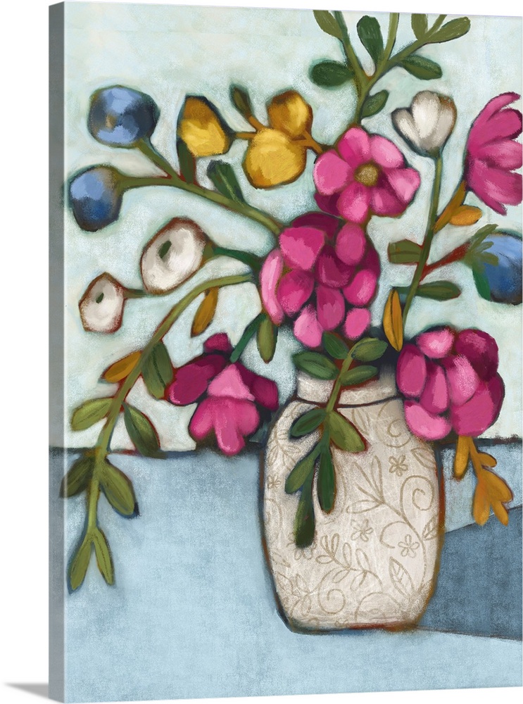 An impressionistic treatment of a classic floral still live brings a modern flair to your decor
