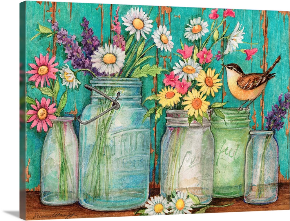 Flower Jars Wall Art Canvas Prints Framed Ls Great Big - Mason Jar Wall Art Prints