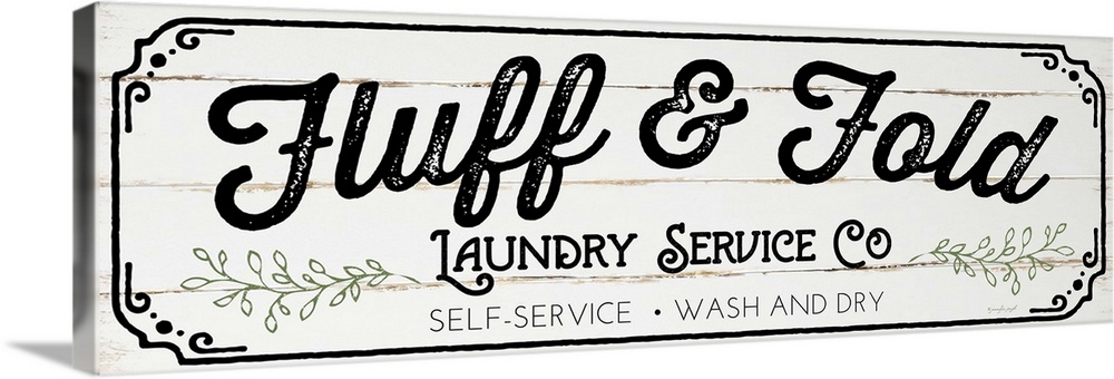 Typographic laundry art on a shiplap wood background.