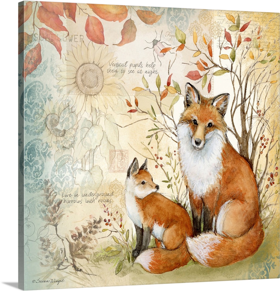 A nature botanical featuring a woodsy fox family!