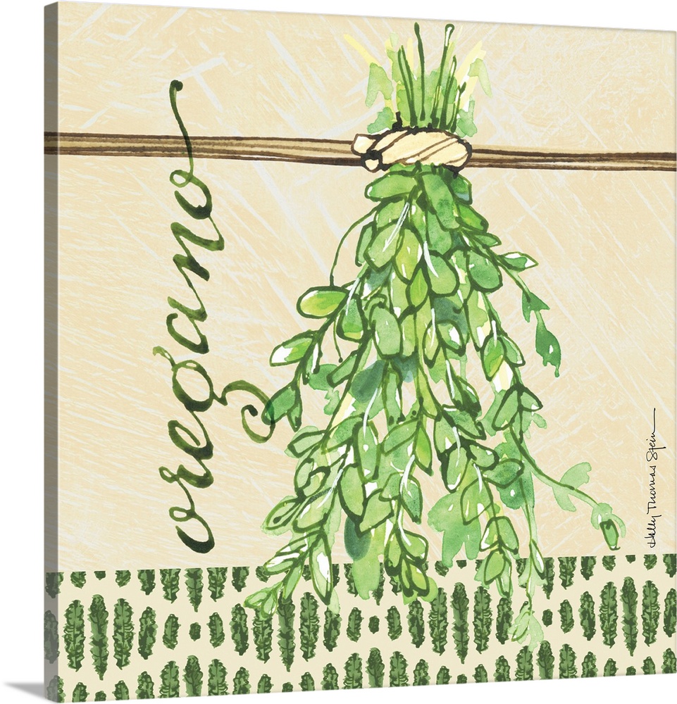 A lovely botanical treatment for the oregano leafa perfect kitchen decor accent.