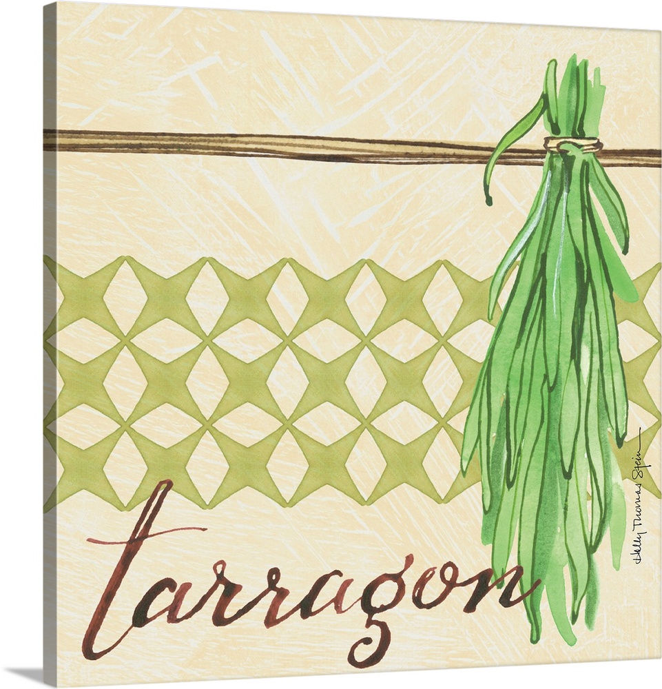 A lovely botanical treatment for the tarragon leafa perfect kitchen decor accent.