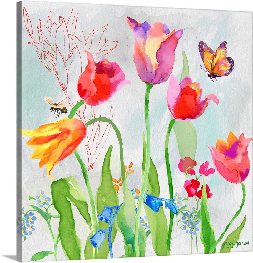 Bright and colorful garden aviary image adds soft design element to a room.