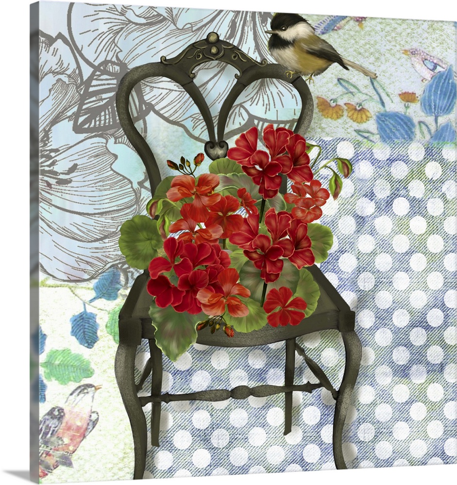 Lovely, intriguing and eye-catching image of a chair with Geraniums.