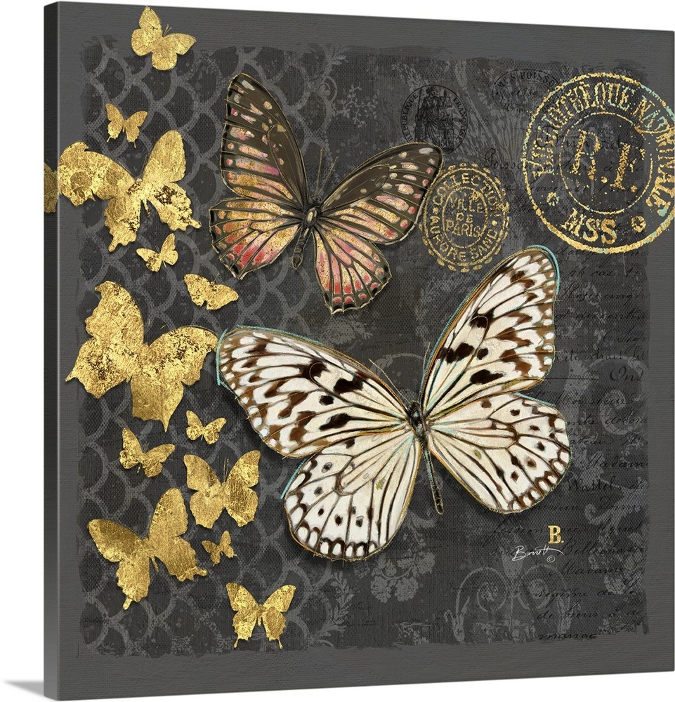 Gilded Butterfly on Black Wall Art, Canvas Prints, Framed Prints, Wall Peels Great Big Canvas