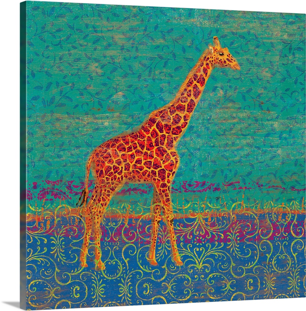 Colorful, contemporary take on the elegant giraffe