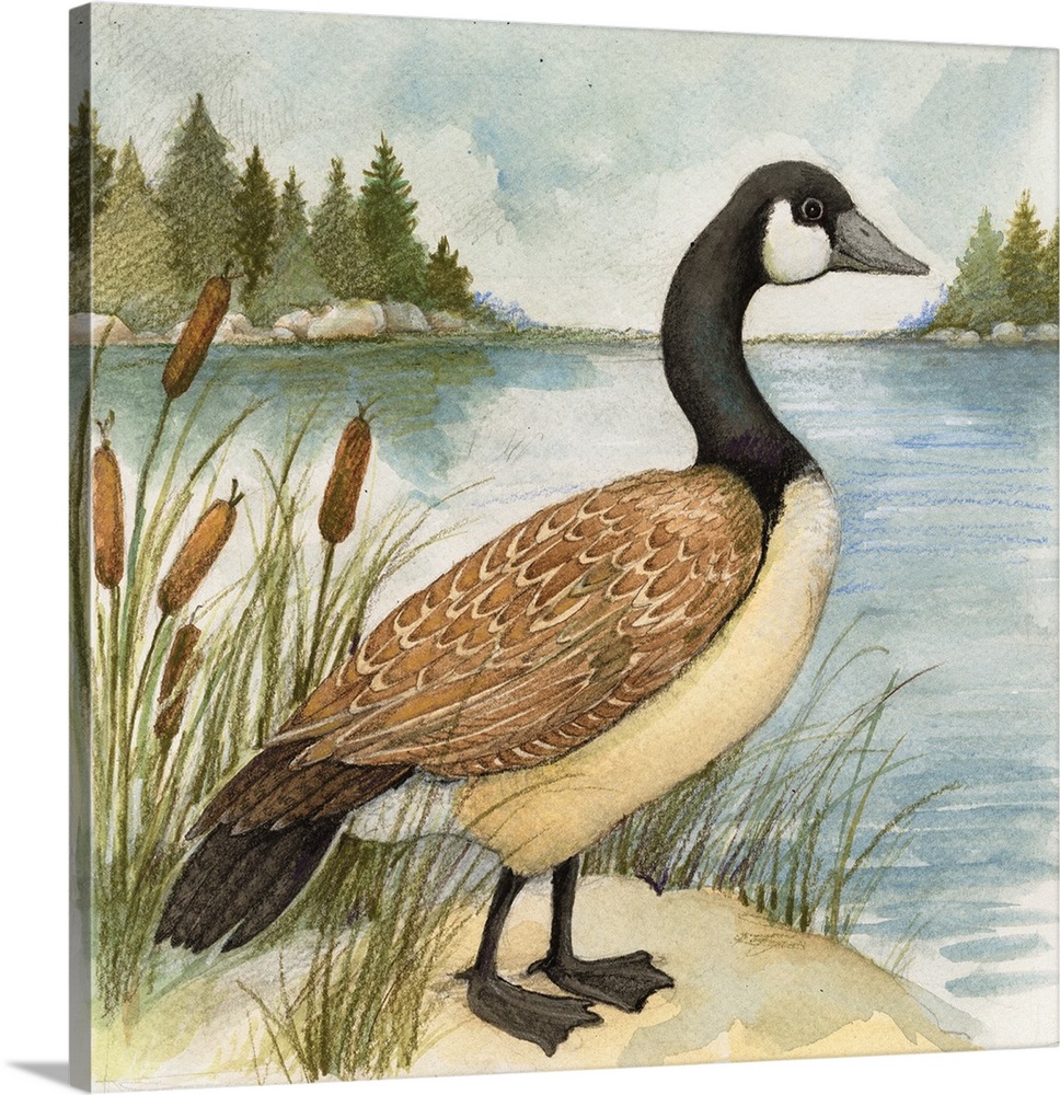 Lovely painterly treatment of a Goose at the Lake