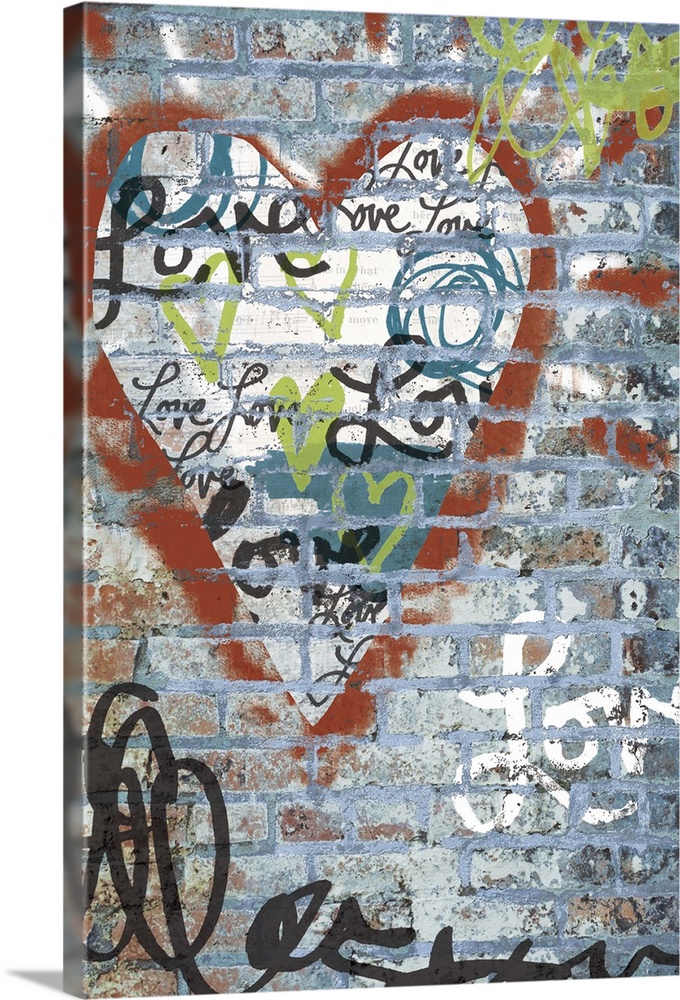 GRAFFITI HEART QUALITY CANVAS PRINT PICTURE MODERN READY TO HANG