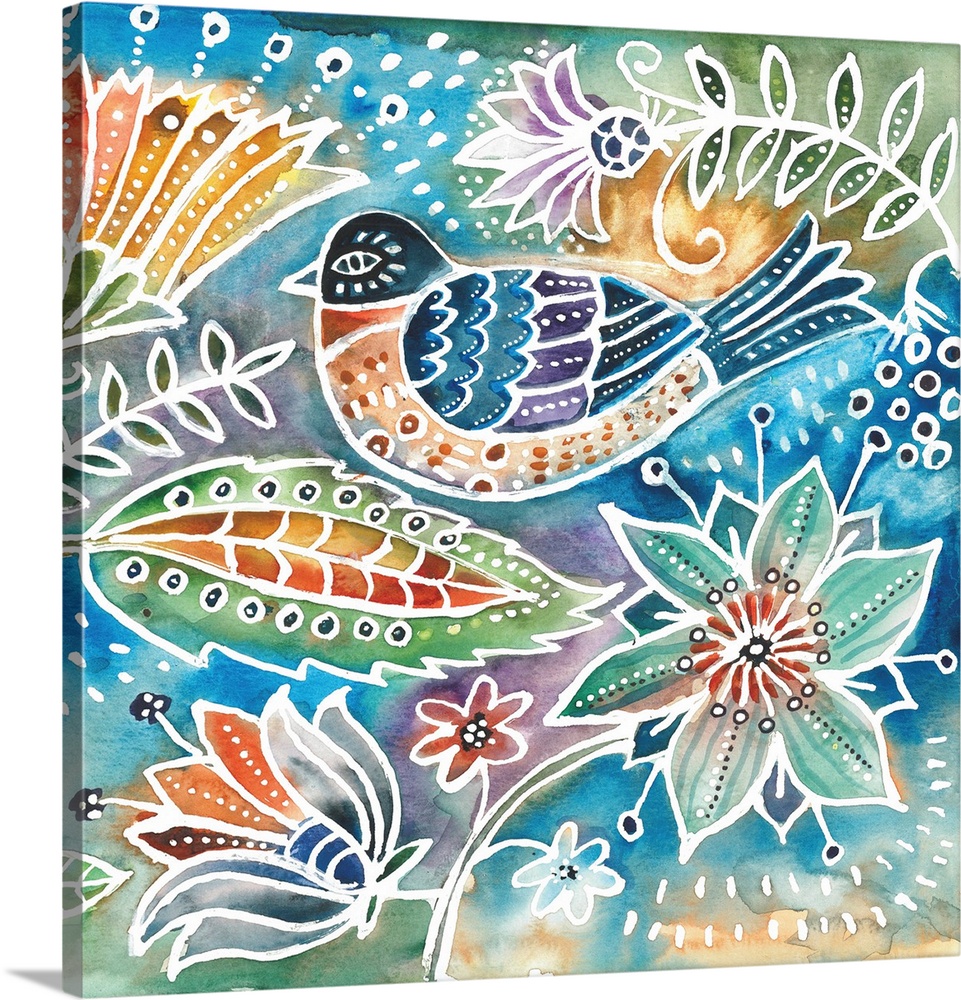 A mosaic bird and floral montage is great for any room.