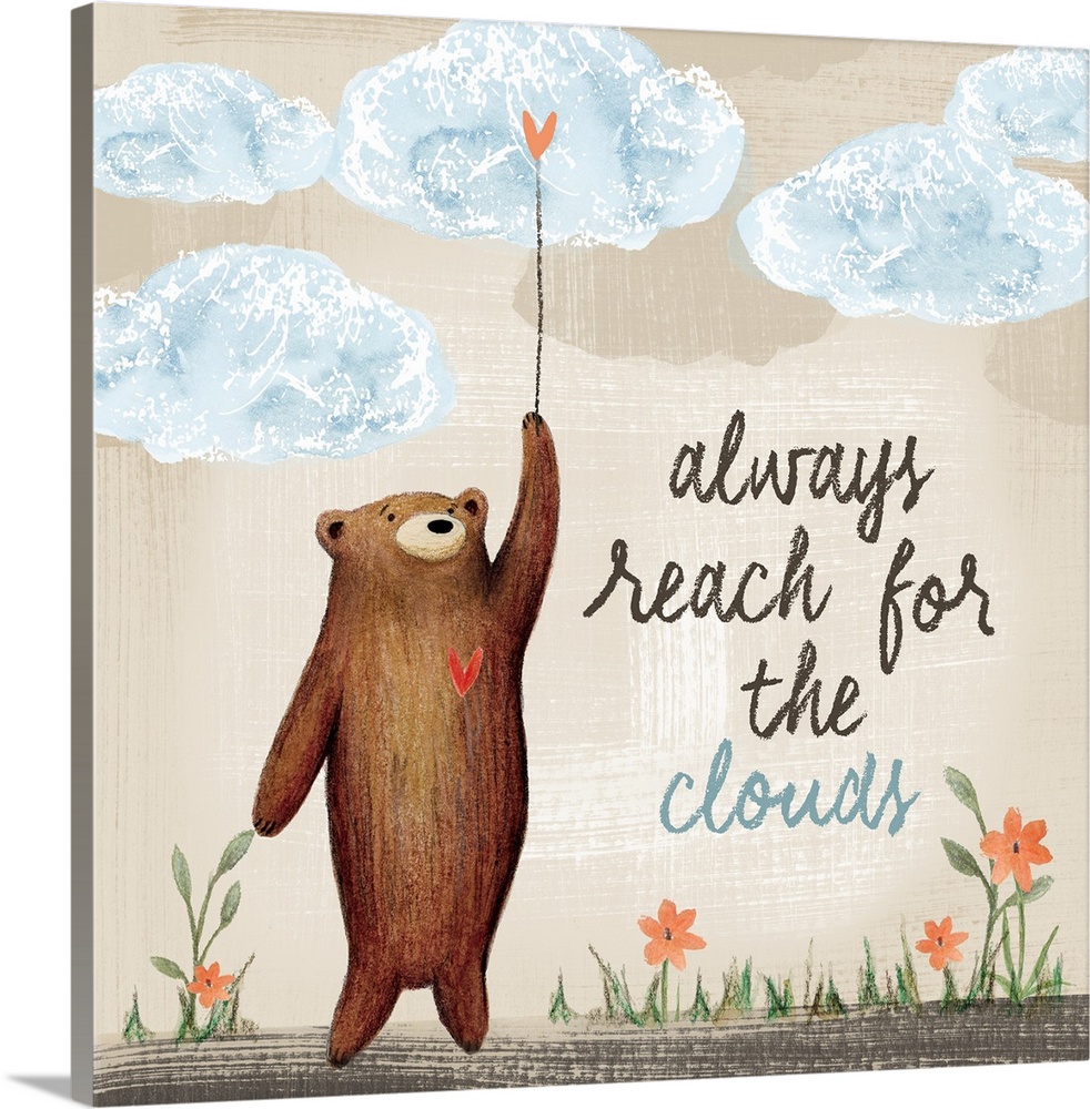 Sweet heart bear reaching for the clouds is a gentle touch to any child's bedroom.