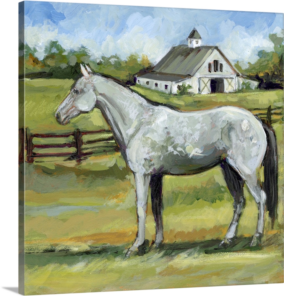 A richly depicted horse farm features this stunning Hanovarian
