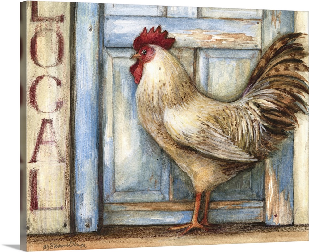 Sophisticated country rooster adds warmth to kitchens.