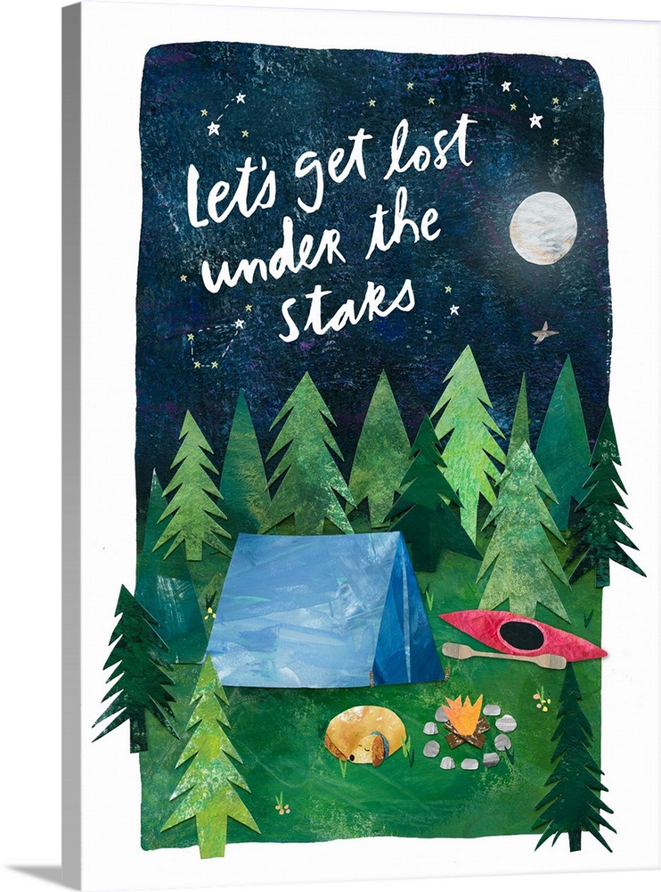 Whimsical camping image depicts the magic of sleeping under the stars.
