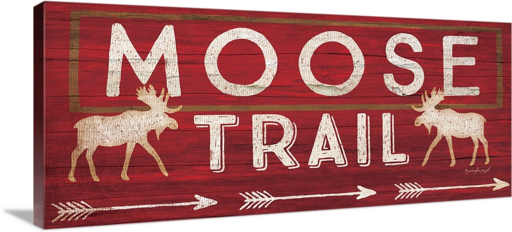 Contemporary cabin decor artwork of a wooden sign for Moose Trail.