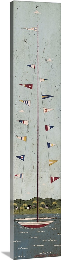 Nautical II by Warren Kimble 7x28 Art Print Sailboat Flags Folk Country 