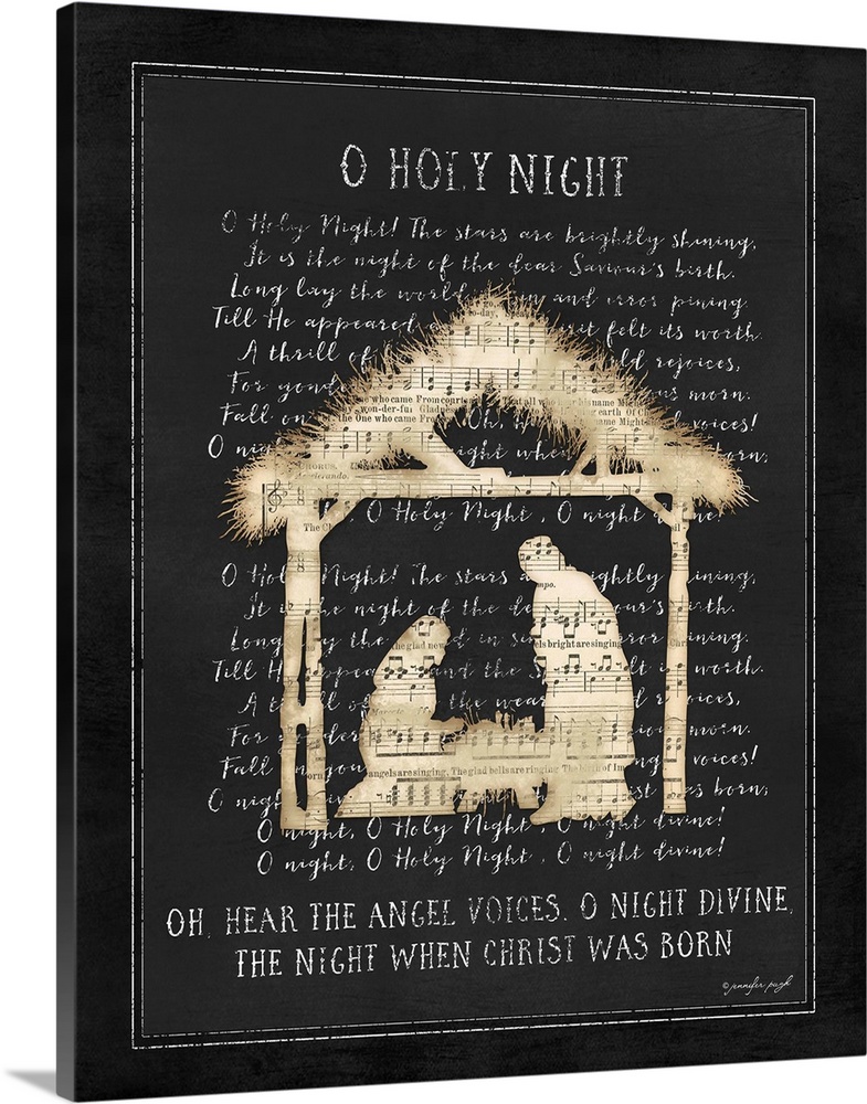 "O Holy Night" Lyrics on a black background.