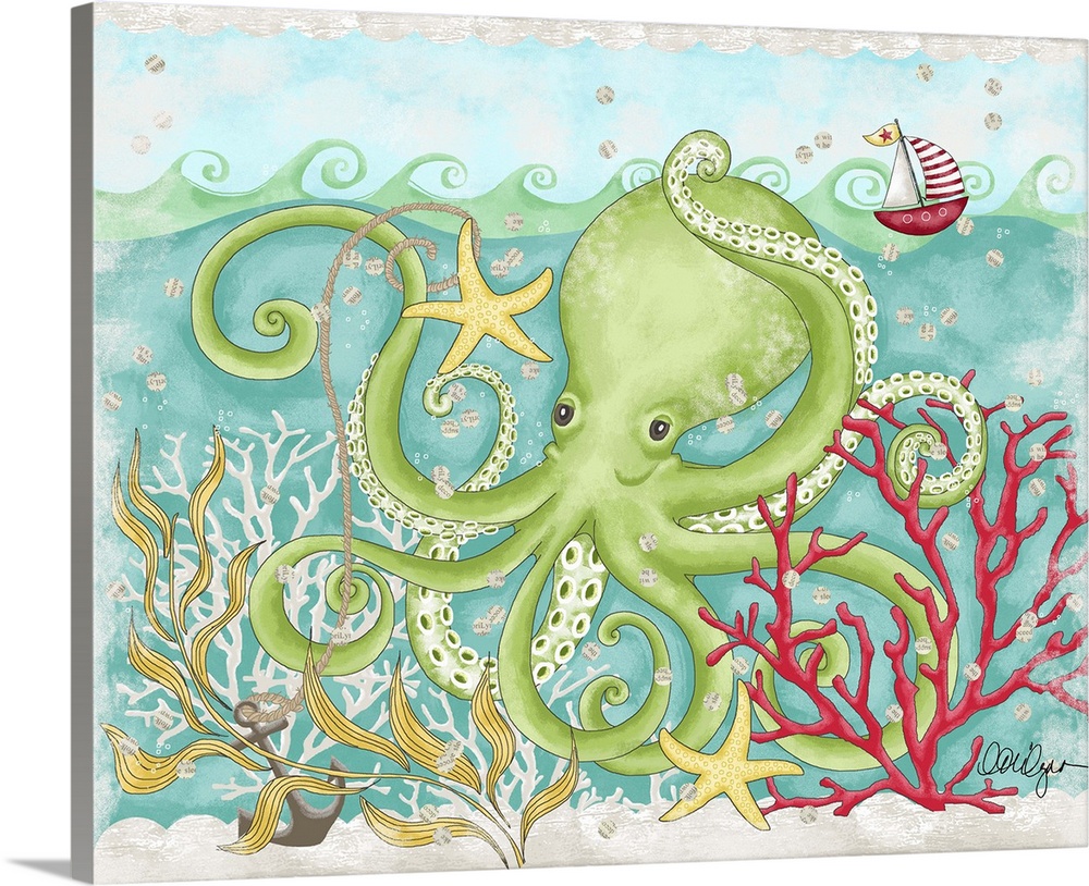 Sweet splashy whale is a fun motif for child's room.
