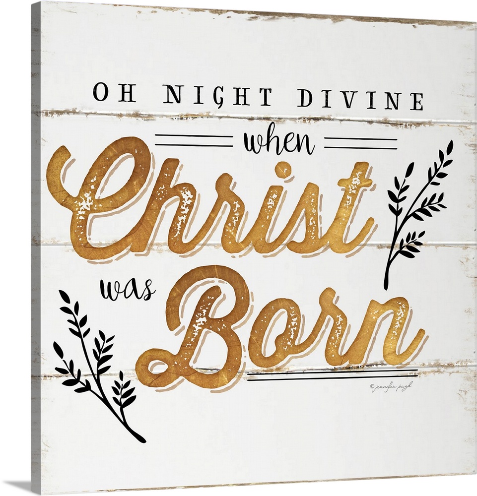 "Oh Night Divine When Christ was Born" on a shiplap wood background.