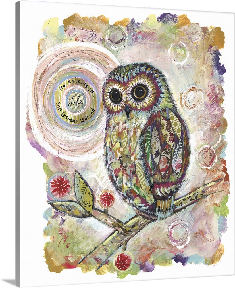 The wise owl against a moon is given a home dec treatment.