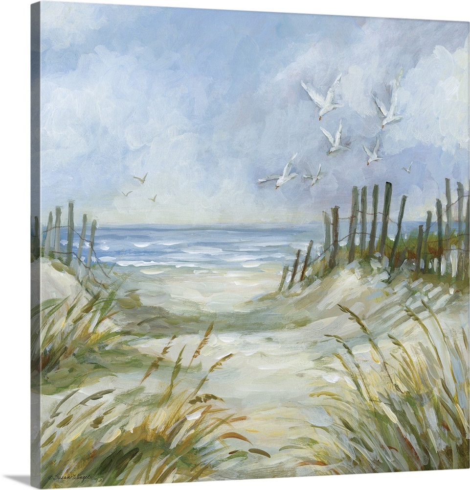 This path between dunes invites the viewer down to the deep blue sea!