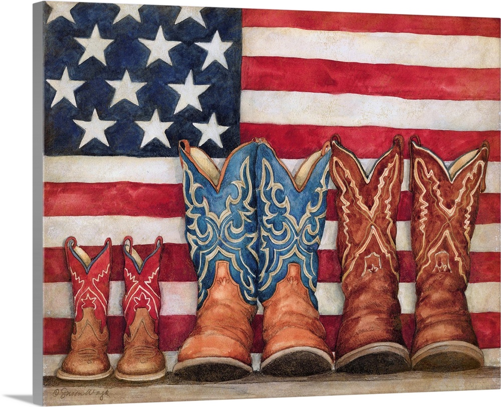 Country Americana with these boots framed by the flag.