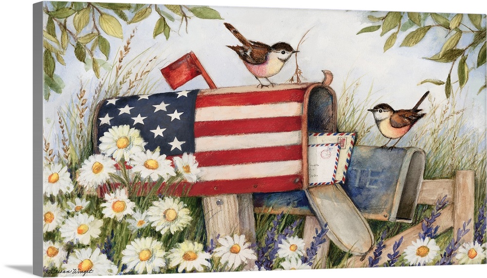 A rustic country scene with a touch of patriotism.