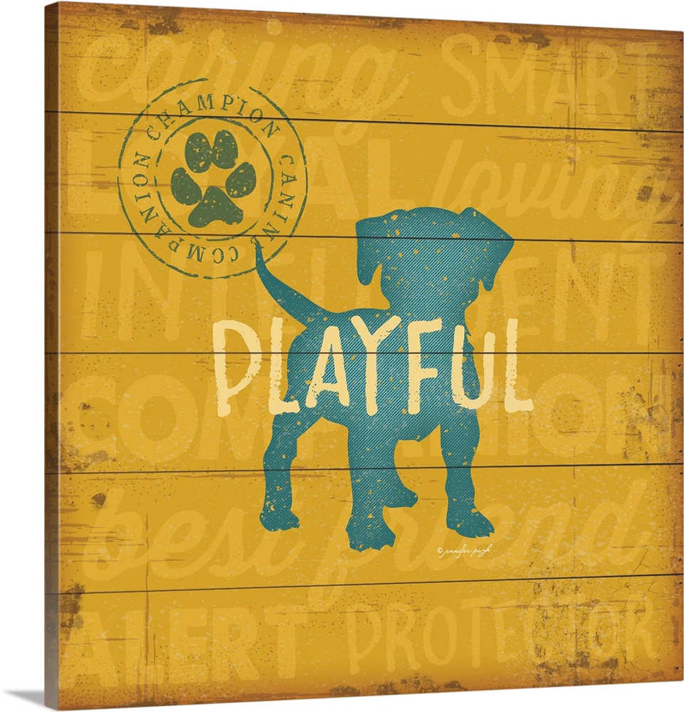 This endearing decor features a silhouette of a pup with the word, "playful" and is embellished with a canine companion ch...