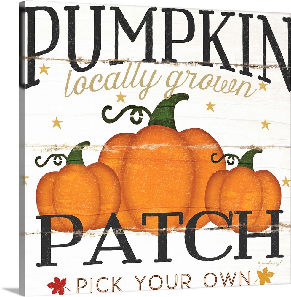 Rustic fall themed decor with the words, "Pumpkin patch, locally grown, pick your own" .