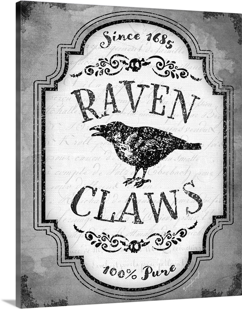 Vintage style Halloween themed product label for a spooky ingredient in black and white.