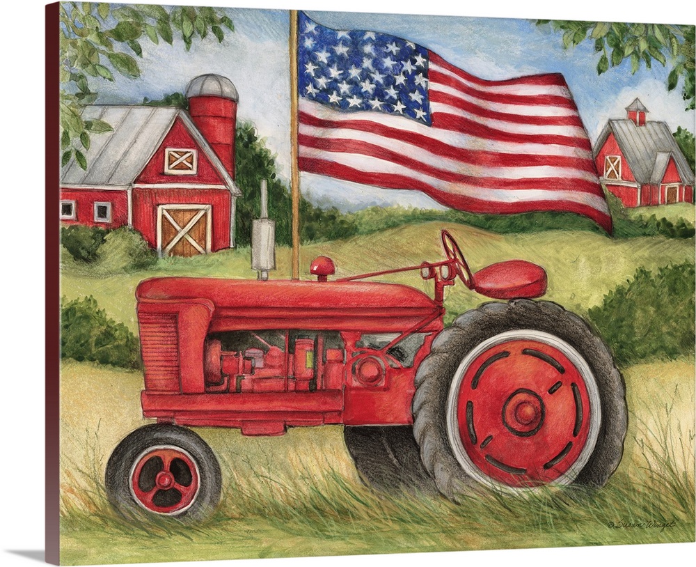 Red tractor capture the American countryside with this painting in your home.