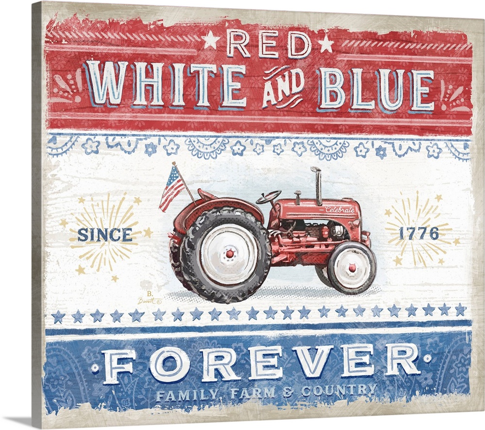 Vintage farmhouse signage of a vintage tractor evokes a classic country style