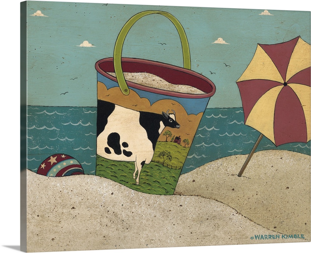 Whimsical sandpail scene by renowned folk artist Warren Kimble
