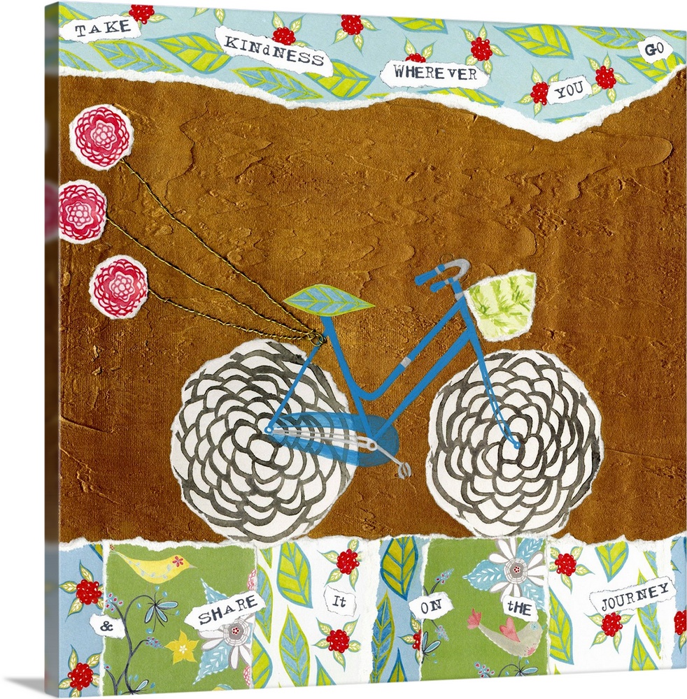 Whimsical, inspirational, cut paper collage bicycle!