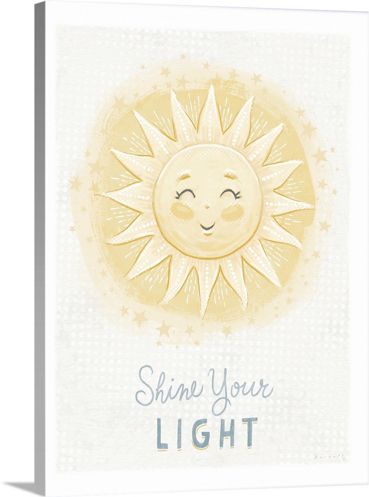 A sweet and softly rendered painting of a smiling sunoperfect for any nursery.