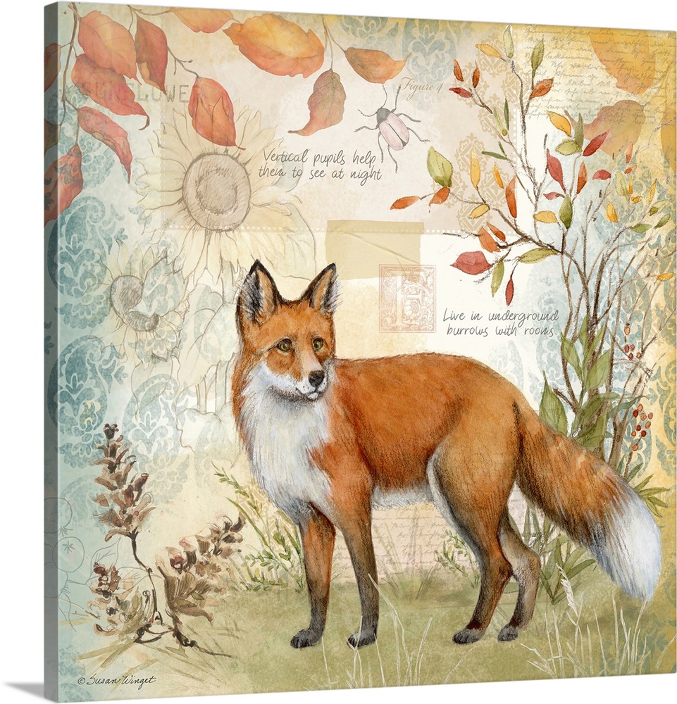 The classic fox is featured in this nature botanical.