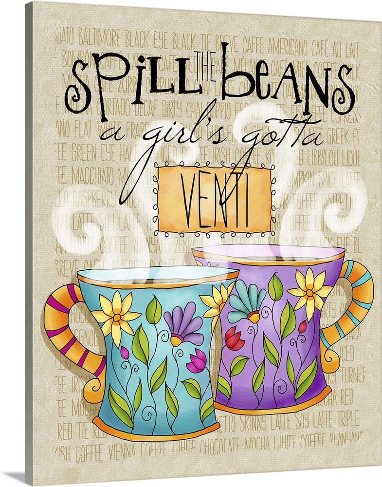 Whimsical tea-themed art that is perfect for kitchen decor!