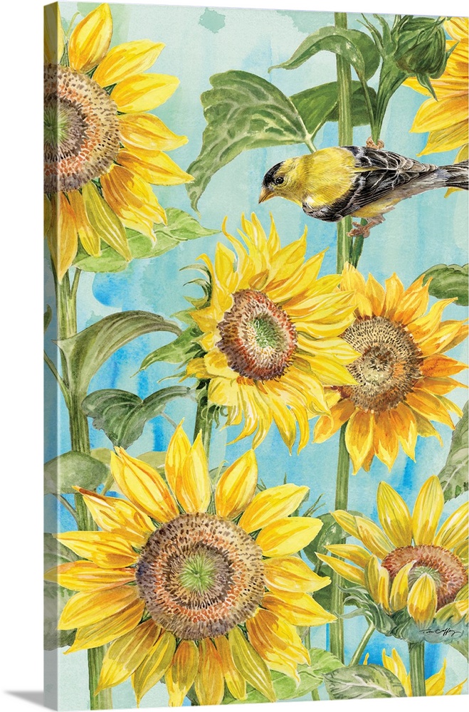 Sunflowers are the star of this lovely illustration, adding a splashy of sunny warmth to any room.