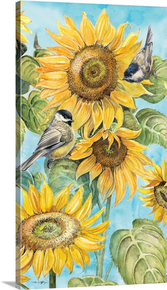 Sunflowers are the star of this lovely illustration, adding a splashy of sunny warmth to any room.
