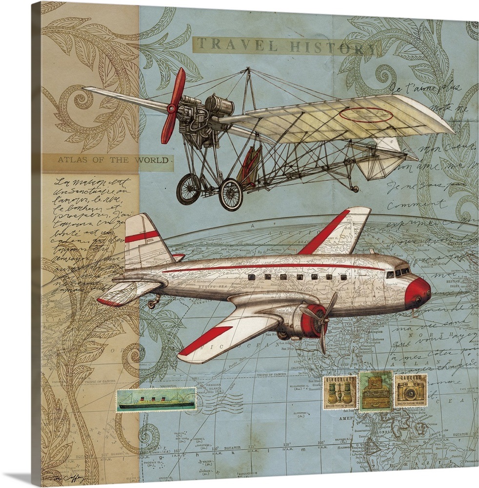 Vintage Travel Airplane Wall Art, Canvas Prints, Framed Prints, Wall