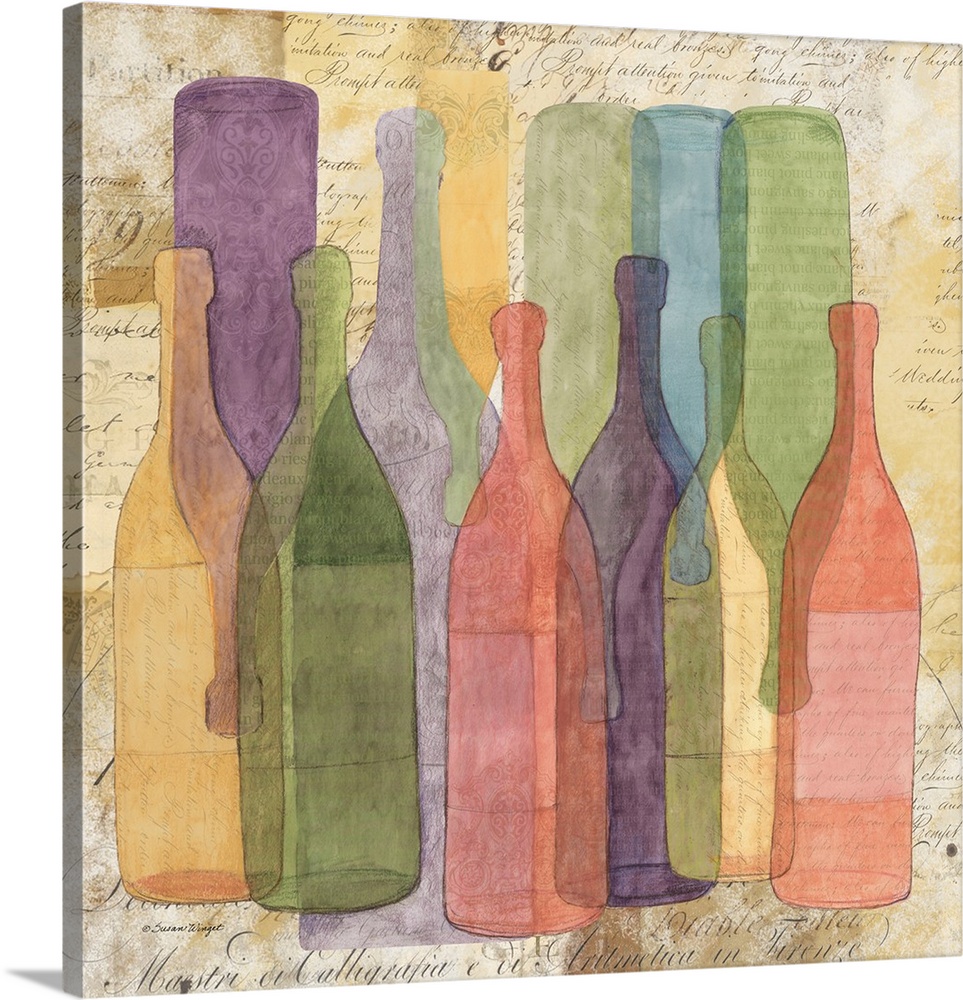 An elegant abstract wine bottle scene captures all the color of wine.