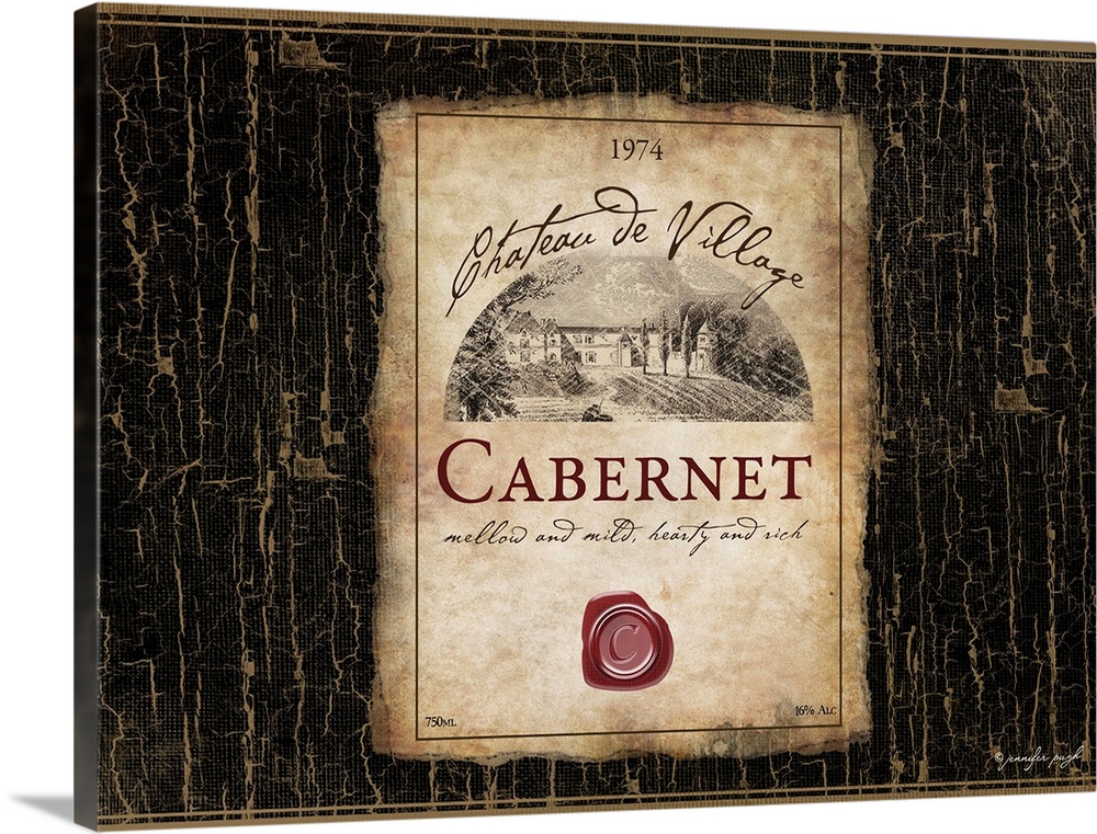 Rustic painting of a wine label.
