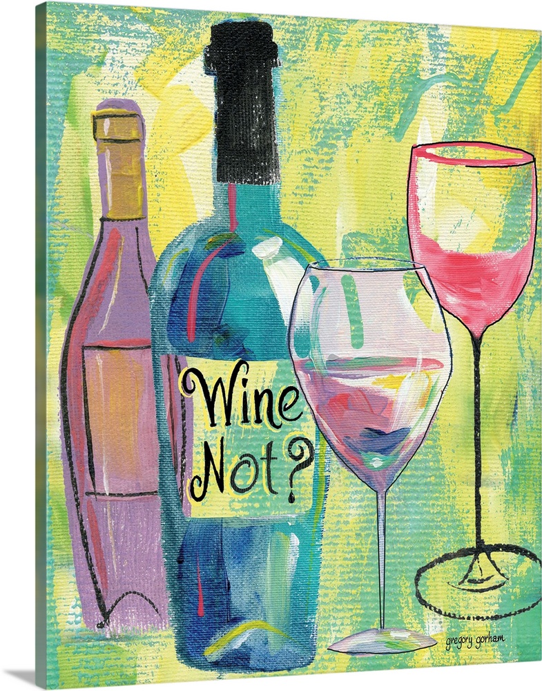 Whimsical, sassy wine scene injects humor into a decor treatment.