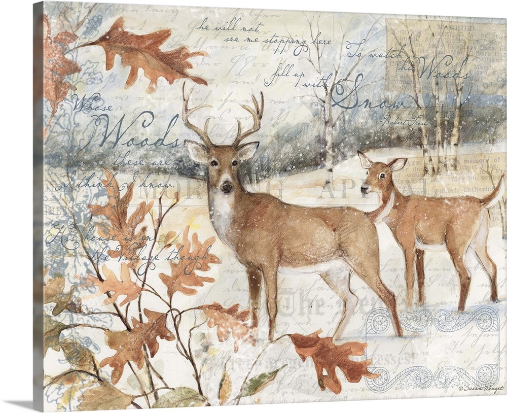 Winter deers in a snowy sceneperfect for den, lodge, cabin, or office.